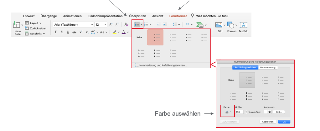 Aufzahlungszeichen Powerpoint Andern Farbe